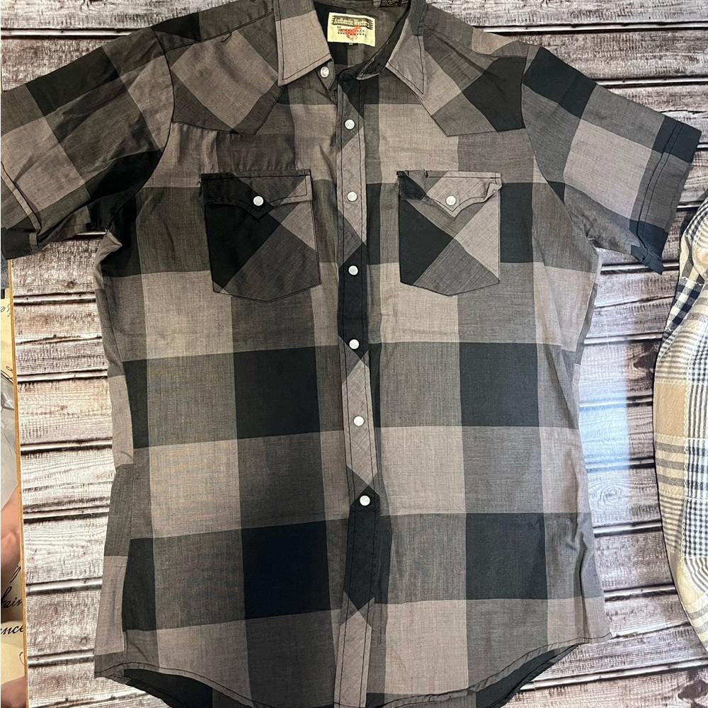 Stylish Black and Gray Plaid Button Down Shirt